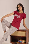 Sweet Moon Knit Cotton Pyjama Set - Grey Reddishmaroon — thumbnail 5